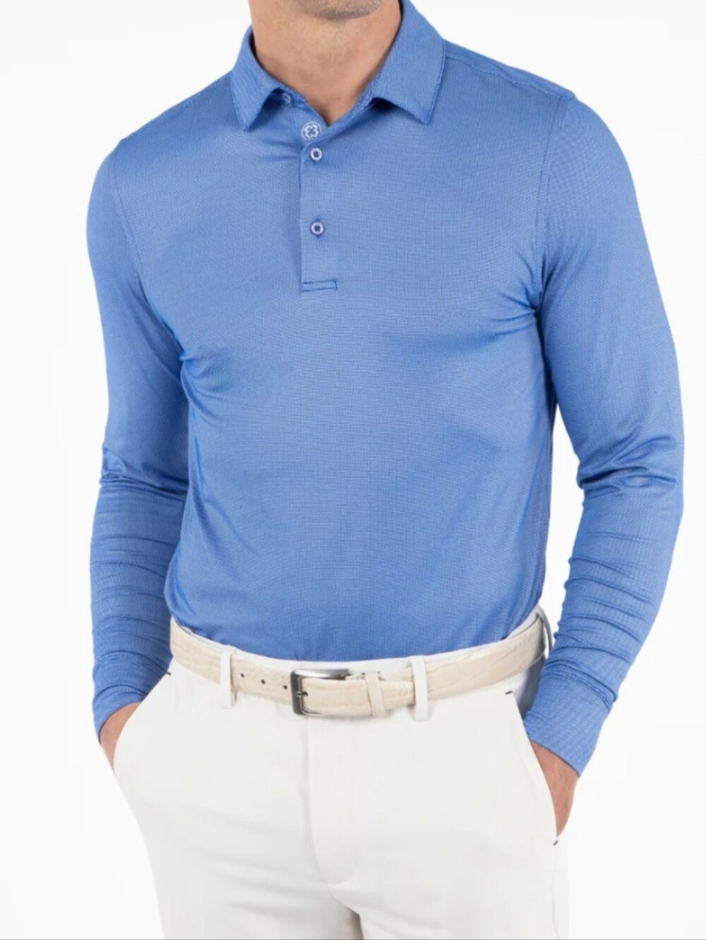 Long-Sleeve Men's Polo in Sky Blue